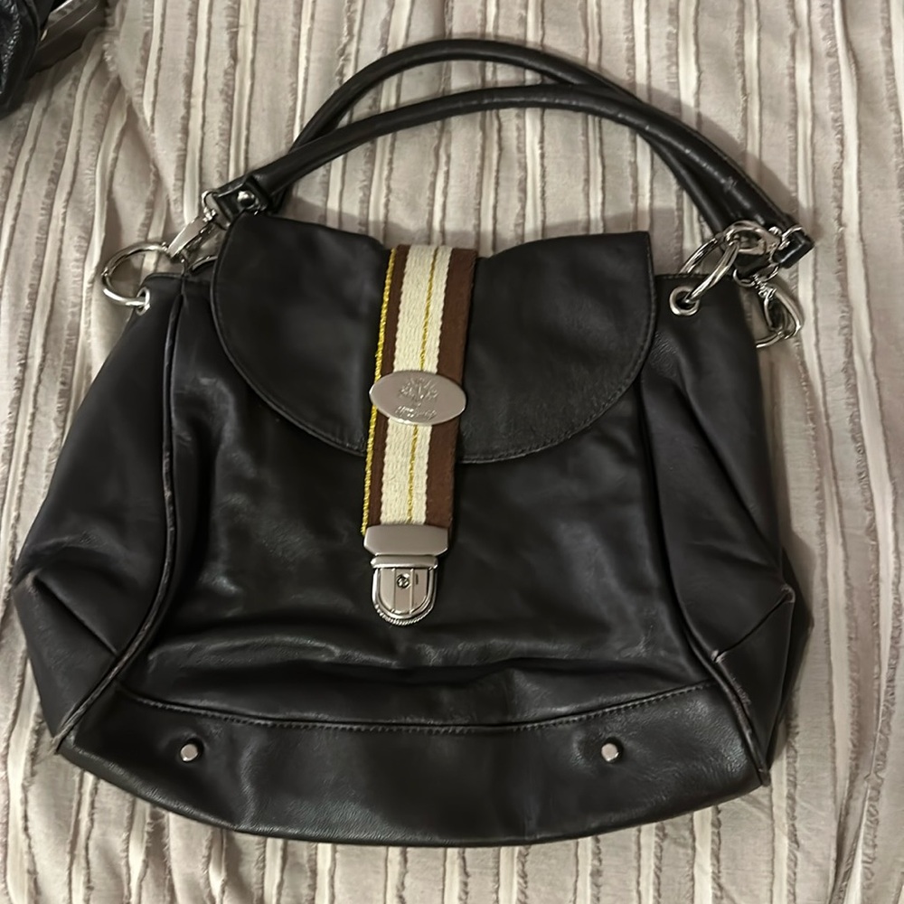 Christine Price Shoulder Bag Dark Brown Leatherher with Silver Clasps